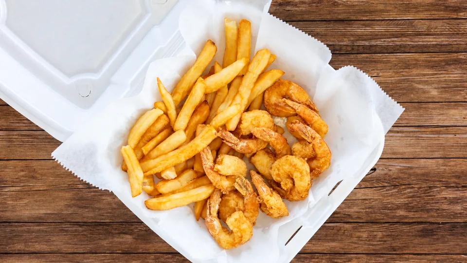 Breaded shrimp and fries